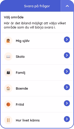 Svara på frågor, välja område
